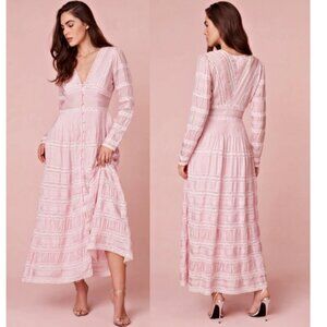 LoveShackFancy Ellitia Victorian Lace Buttoned Maxi Dress in Light Lilac 2  $695